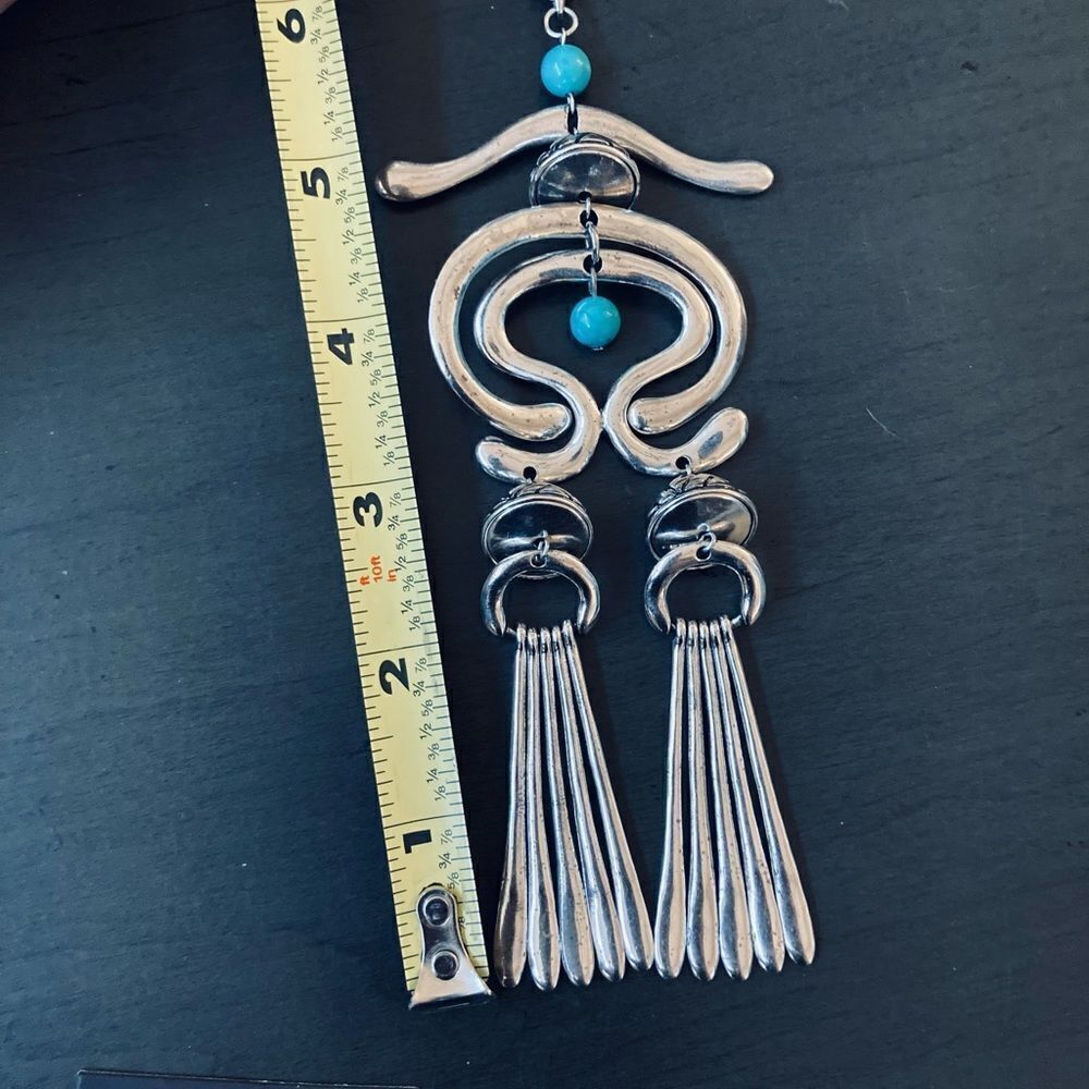 Laurel Burch Turquoise Silver Haight Statement Necklace Earrings Set - Picture 3 of 11
